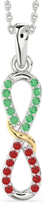 Emerald & Ruby Gold Silver Infinity Necklace