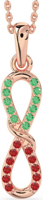 Emerald & Ruby Rose Gold Infinity Necklace