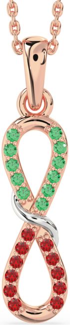 Emerald & Ruby Rose Gold Silver Infinity Necklace