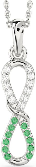 Emerald & Diamond Silver Infinity Necklace