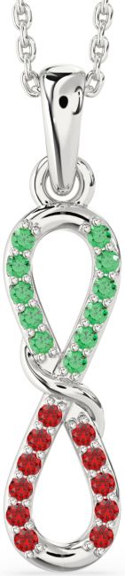 Emerald & Ruby Silver Infinity Necklace