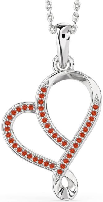 Fire Opal Silver Heart Necklace