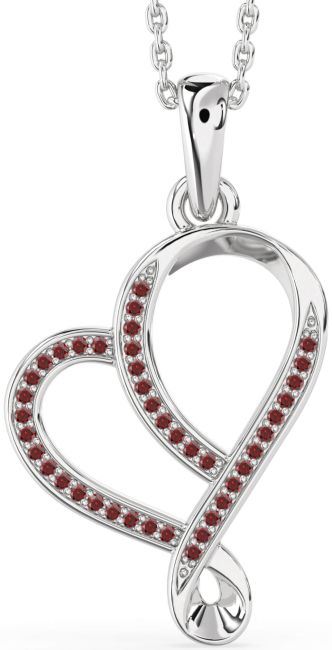 Garnet Silver Heart Necklace