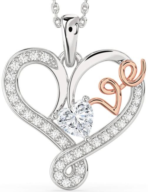Diamond White Rose Gold Heart Necklace