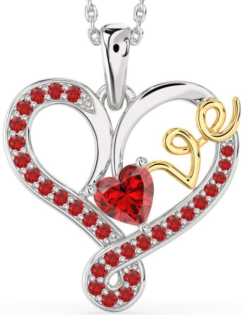 Ruby Gold Silver Heart Necklace