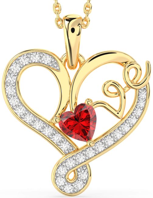 Diamond & Ruby Gold Heart Necklace