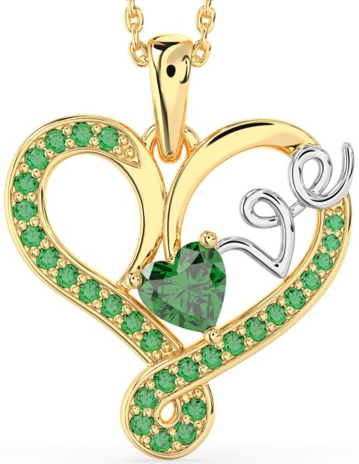 Emerald Gold Silver Heart Necklace