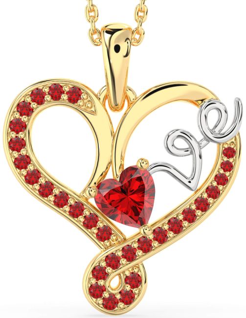 Ruby Gold Silver Heart Necklace