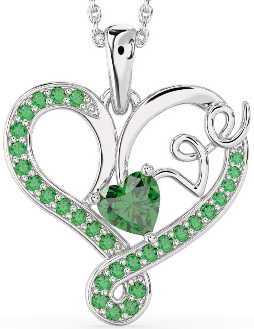 Emerald Silver Heart Necklace