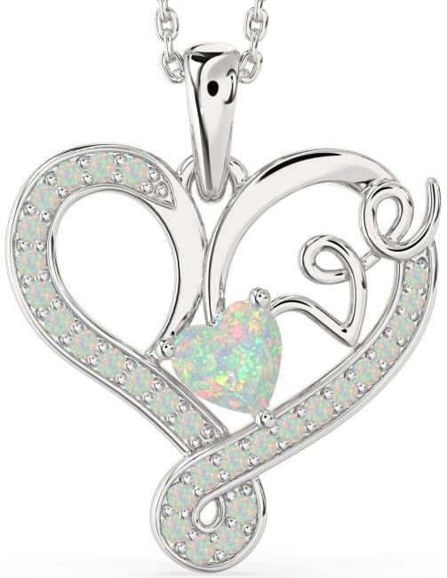 Opal Silver Heart Necklace