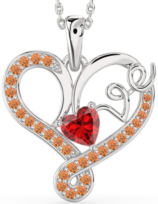 Ruby & Citrine Silver Heart Necklace