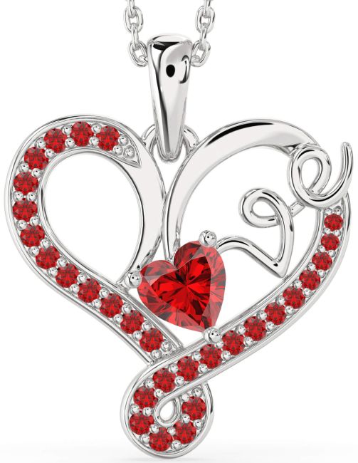 Ruby Silver Heart Necklace