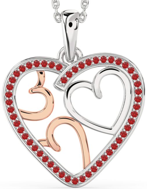 Ruby Silver & 10K Rose Gold Heart Necklace