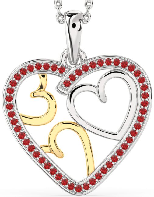 Ruby Gold Silver Heart Necklace