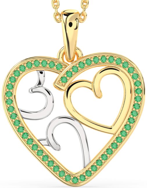Emerald Gold Silver Heart Necklace