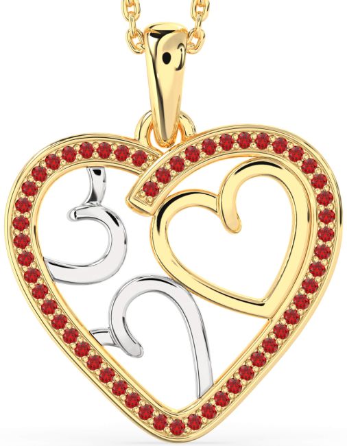 Ruby Gold Silver Heart Necklace