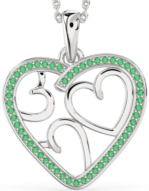 Emerald Silver Heart Necklace