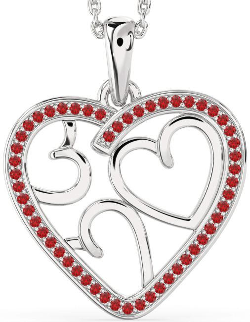 Ruby Silver Heart Necklace