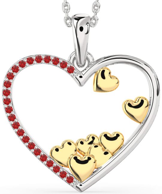 Large Ruby Gold Silver Heart Necklace