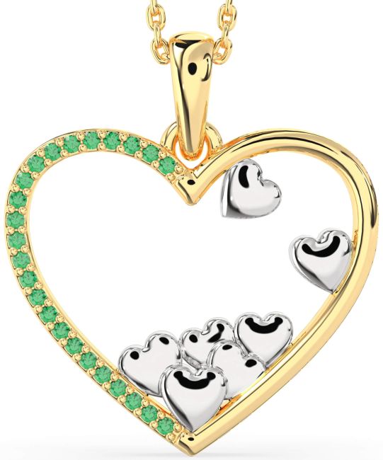 Large Emerald Gold Silver Heart Necklace