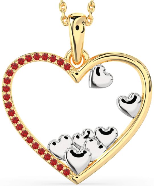 Large Ruby Gold Silver Heart Necklace