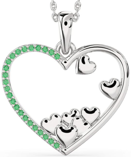 Large Emerald Silver Heart Necklace