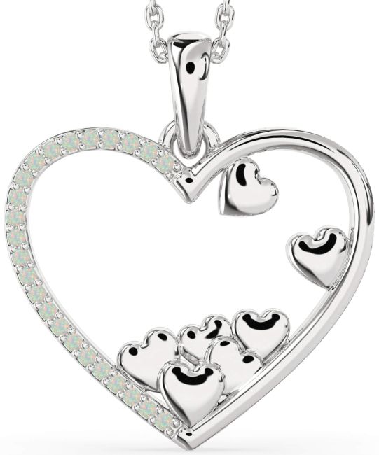 Large Opal Silver Heart Necklace