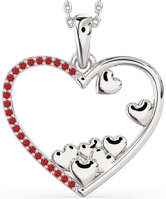 Large Ruby Silver Heart Necklace