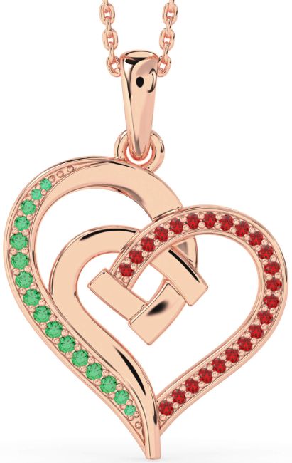 Emerald & Ruby Rose Gold Heart Necklace