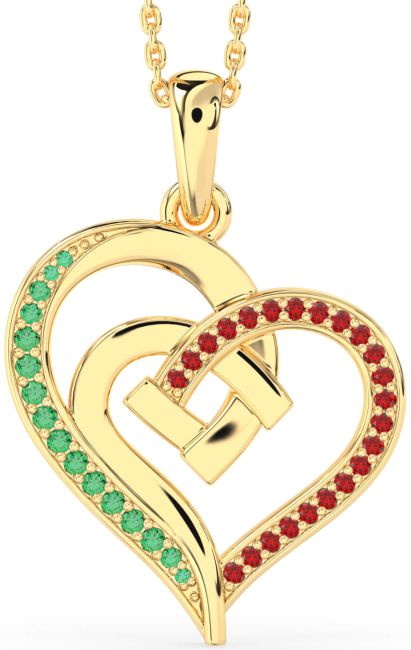 Emerald & Ruby Gold Heart Necklace