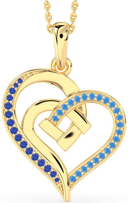 Blue Sapphire & Swiss Blue Topaz Gold Heart Necklace