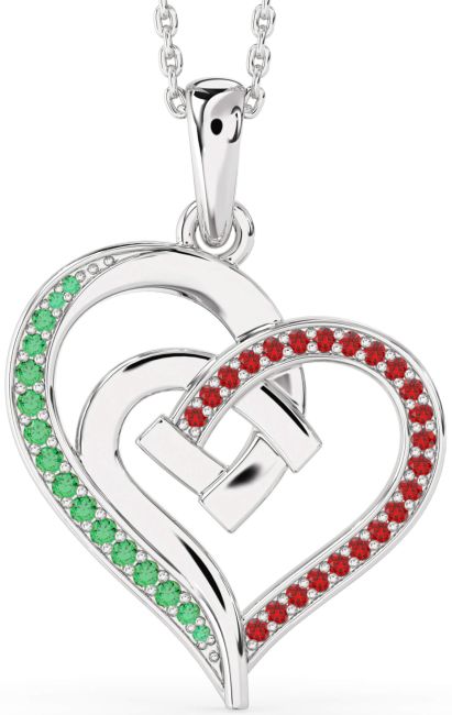 Emerald & Ruby Silver Heart Necklace