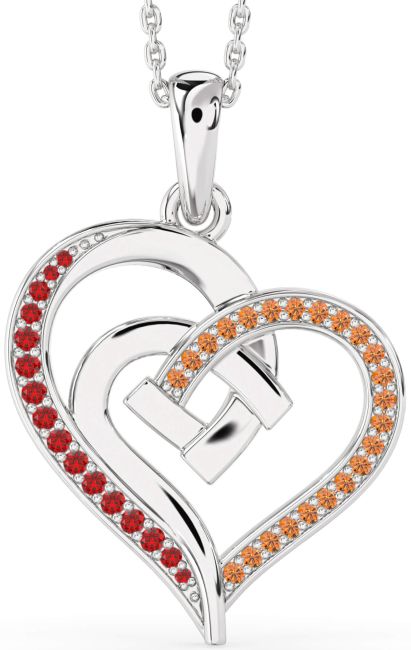 Ruby & Citrine Silver Heart Necklace