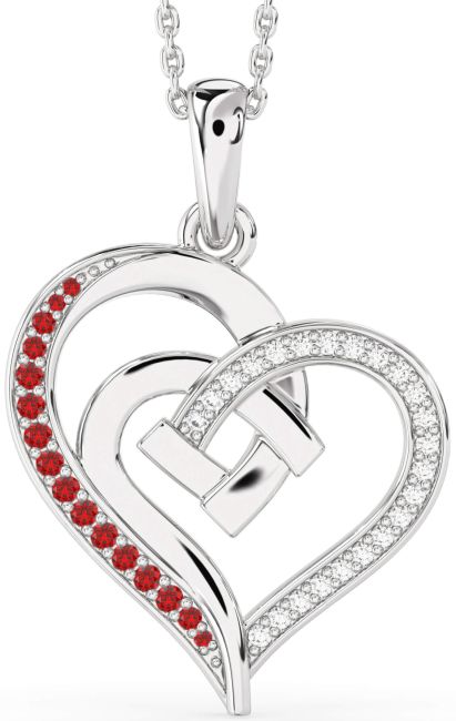 Diamond & Ruby Silver Heart Necklace