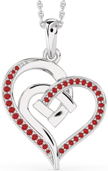 Ruby Silver Heart Necklace