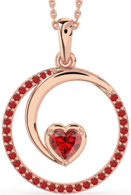 Large Ruby Rose Gold Heart Circle Necklace