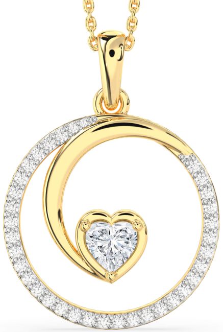 Large Diamond Gold Heart Circle Necklace