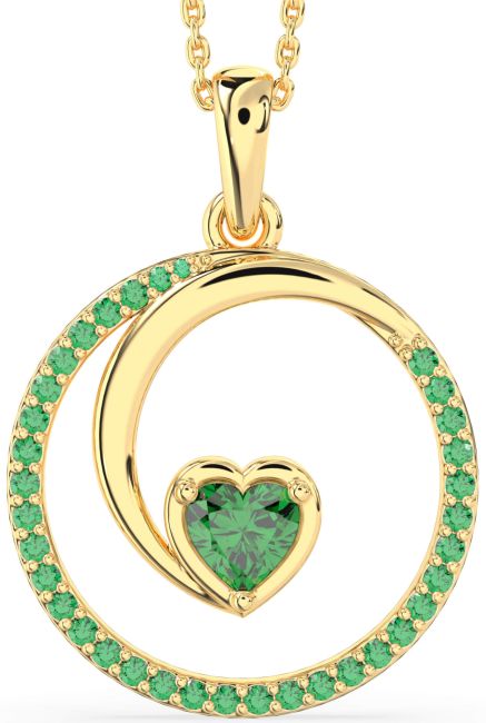 Large Emerald Gold Heart Circle Necklace