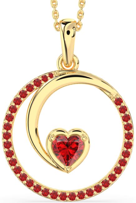 Large Ruby Gold Heart Circle Necklace