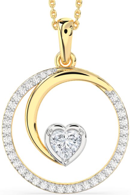 Large Diamond Gold Silver Heart Circle Necklace