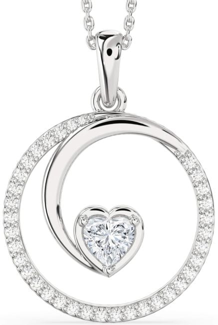 Large Diamond White Gold Heart Circle Necklace
