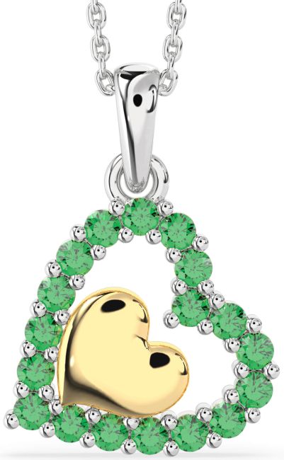Emerald Gold Silver Heart Necklace