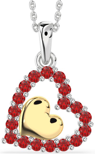 Ruby Gold Silver Heart Necklace