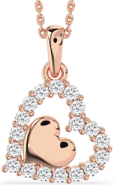 Diamond Rose Gold Silver Heart Necklace
