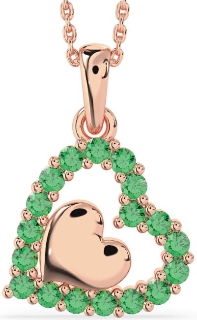 Emerald Rose Gold Heart Necklace