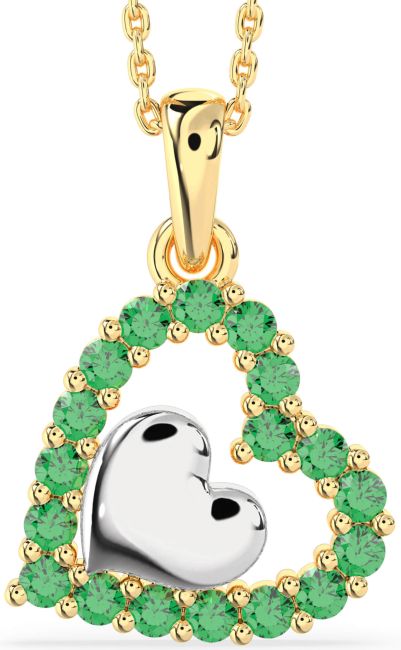 Emerald Gold Silver Heart Necklace