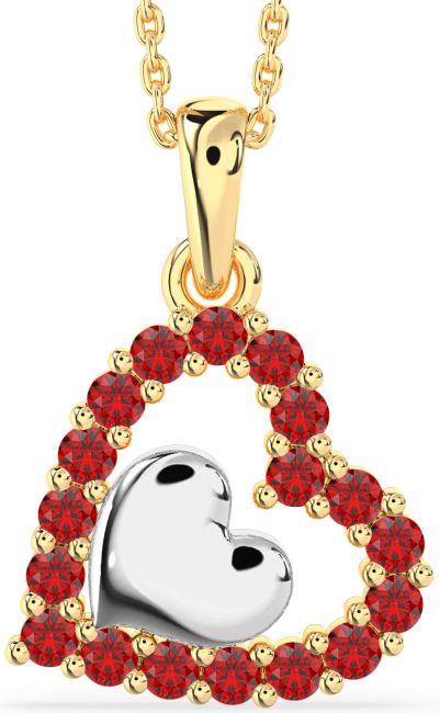 Ruby Gold Silver Heart Necklace