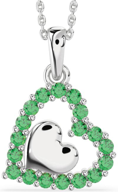 Emerald Silver Heart Necklace