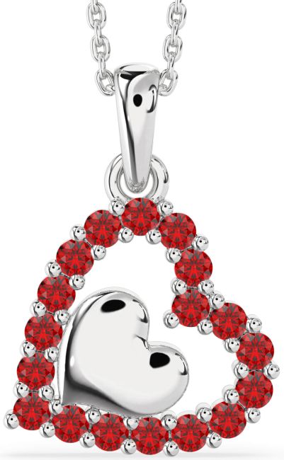 Ruby Silver Heart Necklace