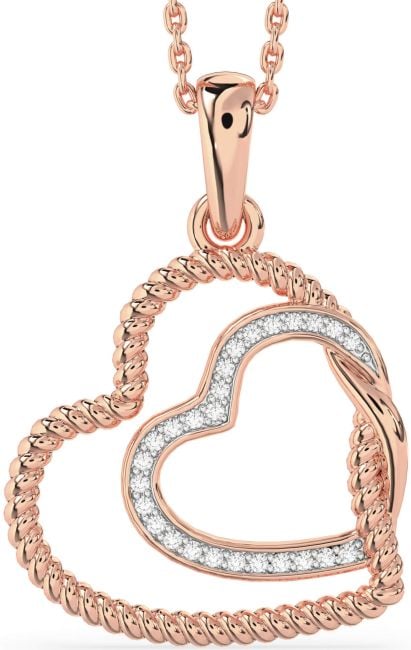 Diamond Rose Gold Heart Knot Necklace